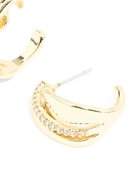 Gold Plated Cubic Zirconia Detail Swirl Hoop Earrings