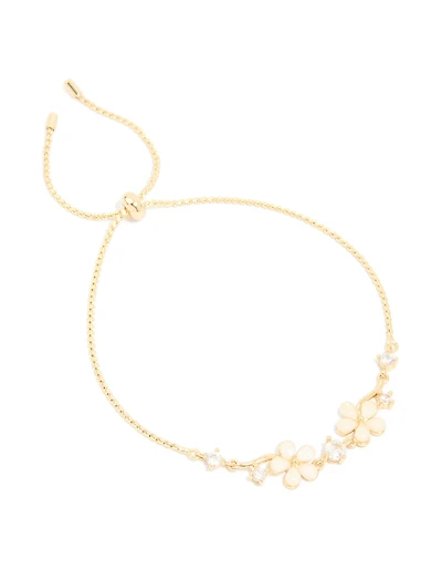 Gold Plated Cubic Zirconia Flower Detail Toggle Bracelet