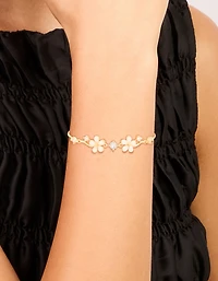 Bracelet à bascule en fleur cubique en zircone plaqué or