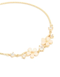 Gold Plated Cubic Zirconia Flower Detail Toggle Bracelet