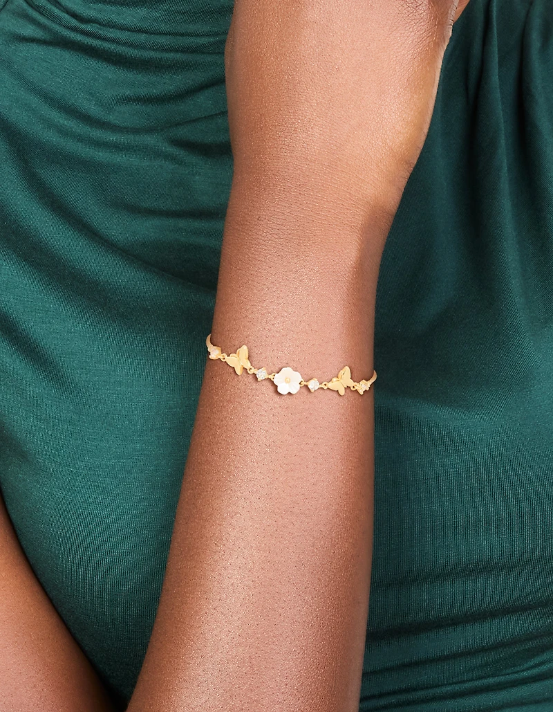 Bracelet à bascule en fleur en acrylique en zircone cubique plaqué or