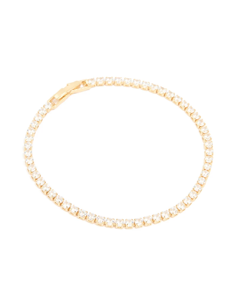 Gold Plated Cubic Zirconia Small Square Tennis Bracelet
