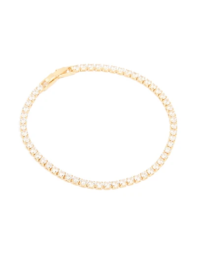 Gold Plated Cubic Zirconia Small Square Tennis Bracelet