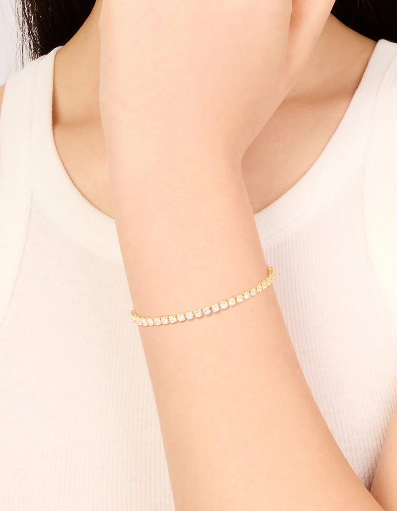 Gold Plated Cubic Zirconia Small Square Tennis Bracelet