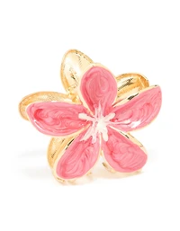 Pince à griffes de fleurs de frangipani en émail rose doré