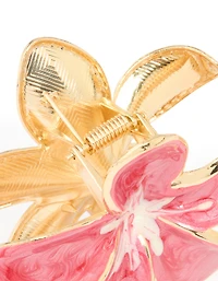 Pince à griffes de fleurs de frangipani en émail rose doré