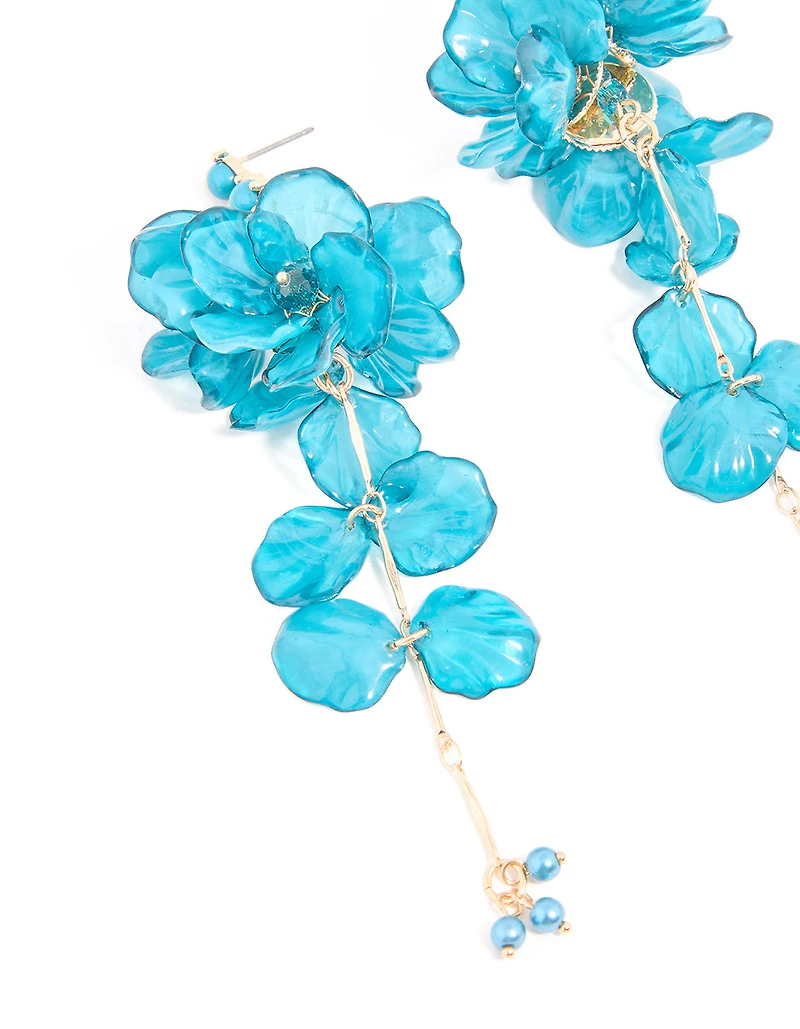 Grandes boucles d’oreilles tombantes en fleur acrylique bleue