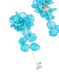Grandes boucles d’oreilles tombantes en fleur acrylique bleue