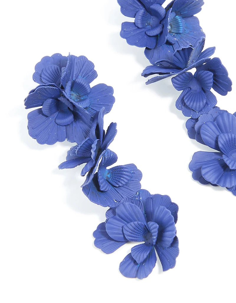 Boucles d’oreilles tombantes en métal triple à motifs bleus