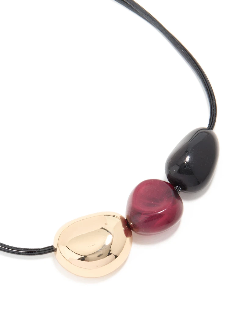 Gold Triple Bean Statement Cord Necklace