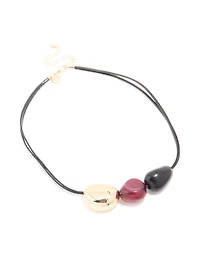 Gold Triple Bean Statement Cord Necklace