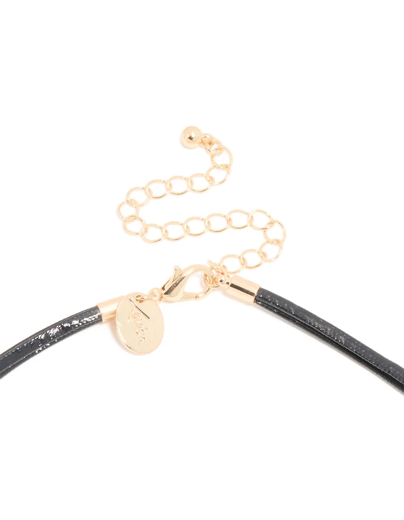 Gold Triple Bean Statement Cord Necklace