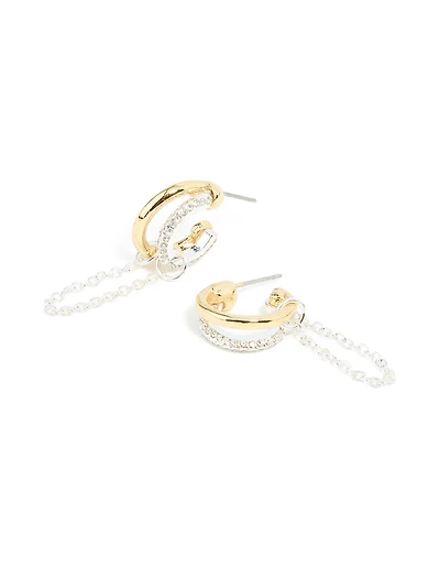 Boucles d’oreilles à cerceau en chaîne Mixed Metal Diamante Illusion