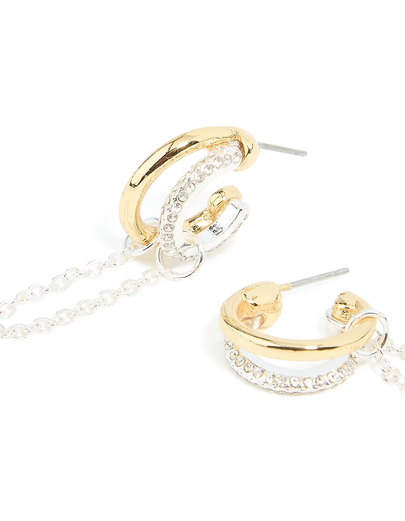 Boucles d’oreilles à cerceau en chaîne Mixed Metal Diamante Illusion