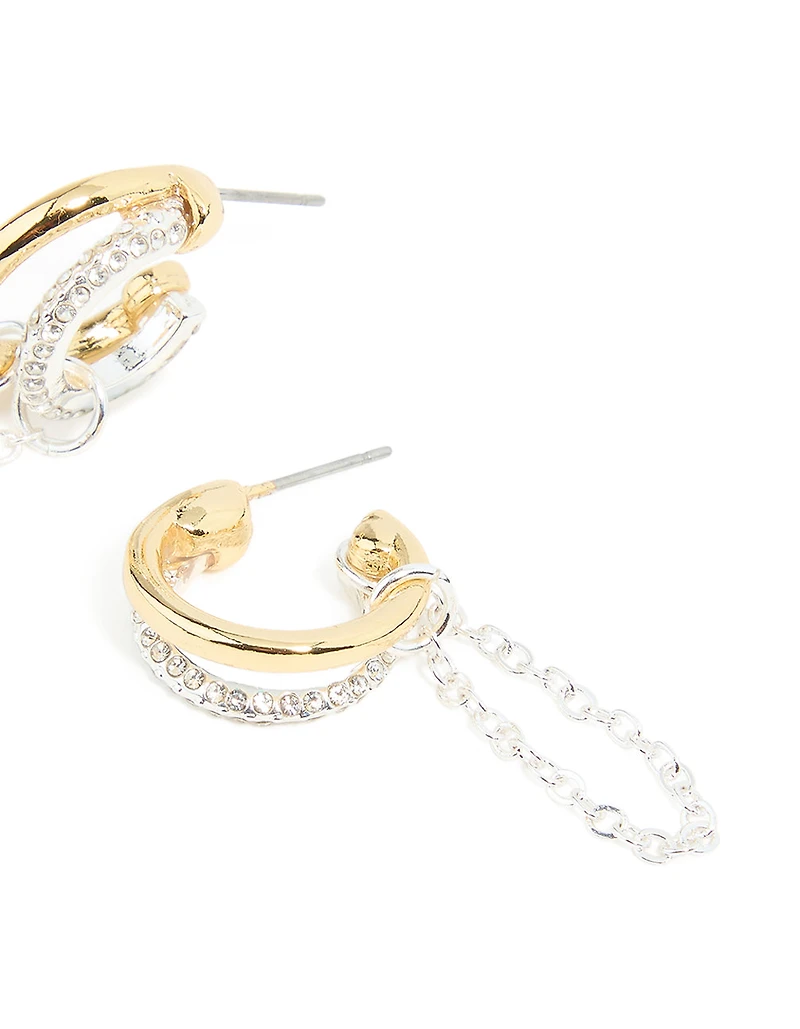 Boucles d’oreilles à cerceau en chaîne Mixed Metal Diamante Illusion