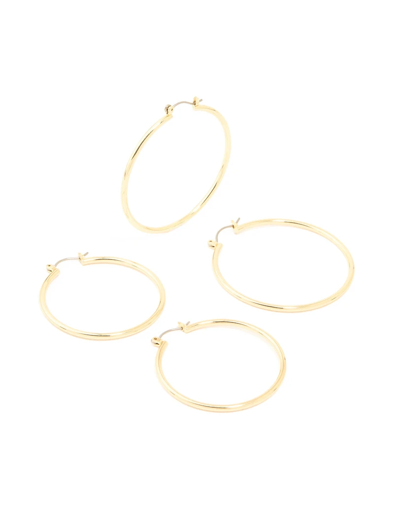 Grandes boucles d’oreilles minces plaquées or en pack de 2