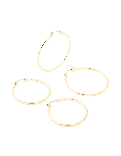 Grandes boucles d’oreilles minces plaquées or en pack de 2