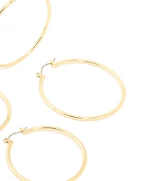 Grandes boucles d’oreilles minces plaquées or en pack de 2