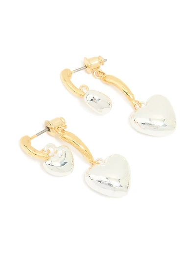 Boucles d’oreilles en métal mixte double cœur gonflé