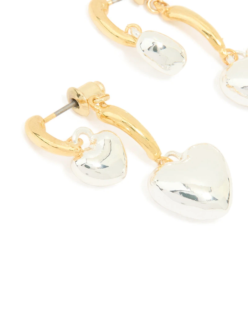Boucles d’oreilles en métal mixte double cœur gonflé