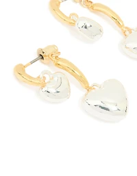 Boucles d’oreilles en métal mixte double cœur gonflé