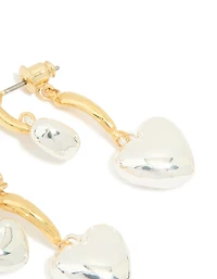 Boucles d’oreilles en métal mixte double cœur gonflé