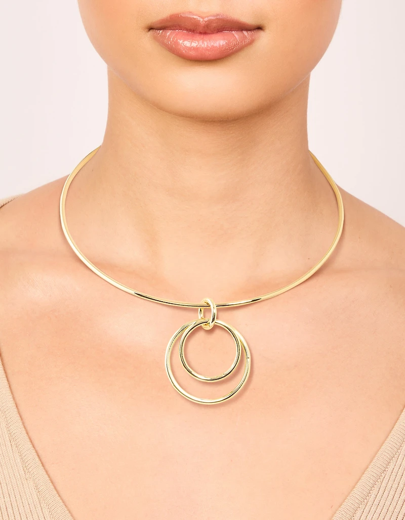 Gold Plated Collar Double Oval Pendant Necklace