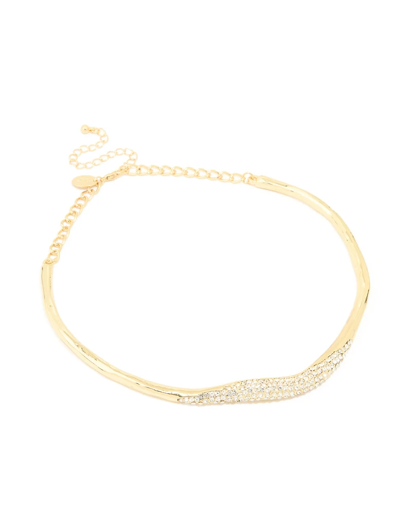 Gold Plated Collar Diamante Pave Necklace
