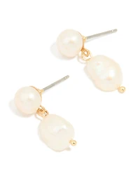 Gold Plated Freshwater Pearl Drop Earrings