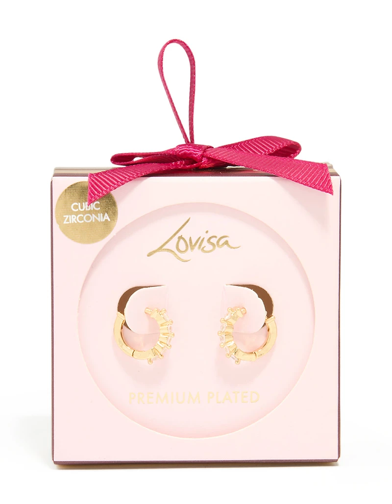 Gold Plated Cubic Zirconia Hugge Earrings