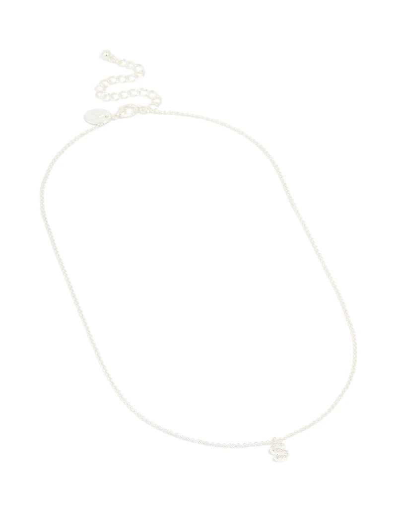 Collier cubique en zircone plaqué argent, lettre S