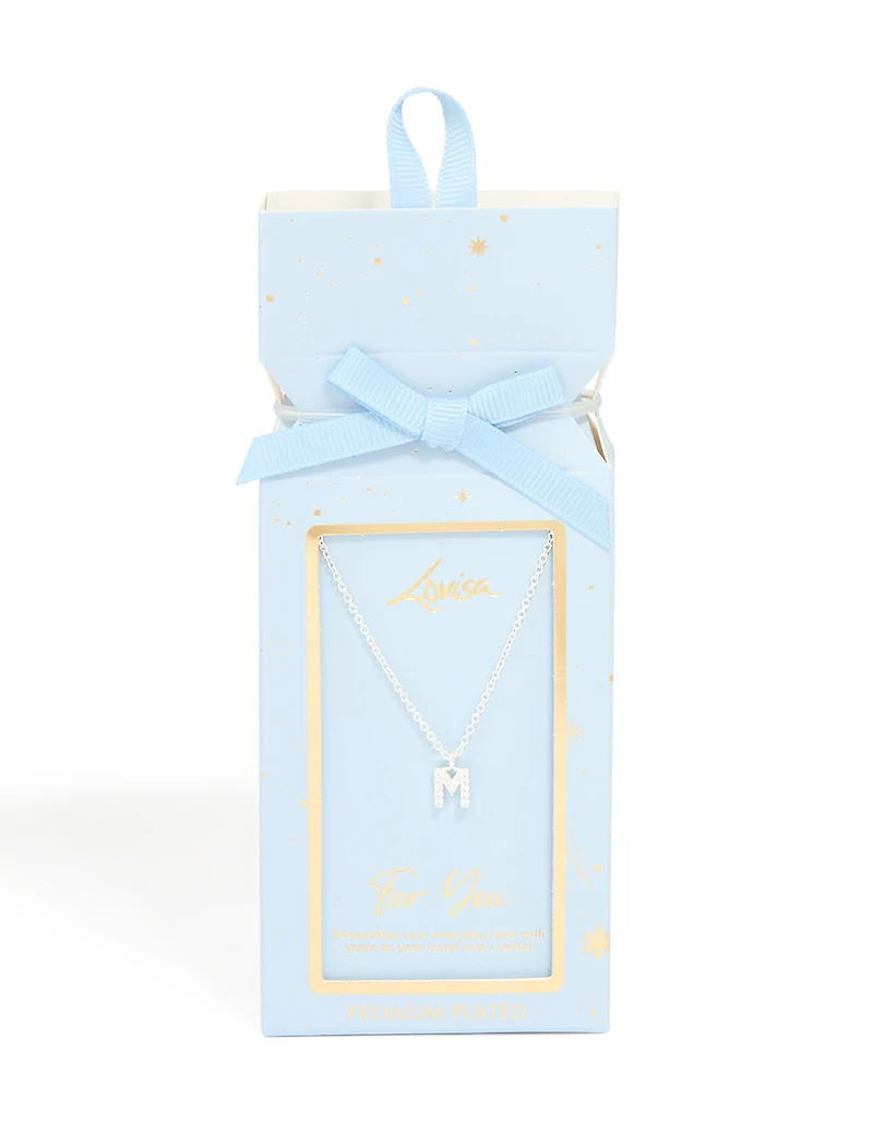 Collier cubique en zircone plaqué argent avec la lettre M