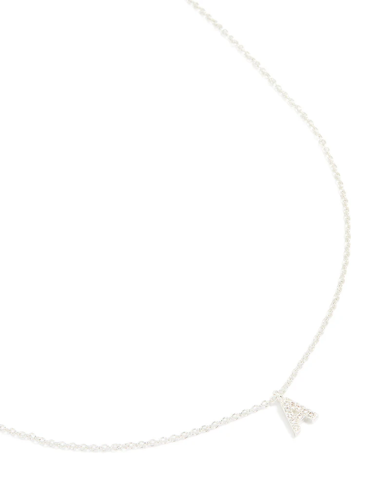 Collier cubique en laiton plaqué argent Lettre A