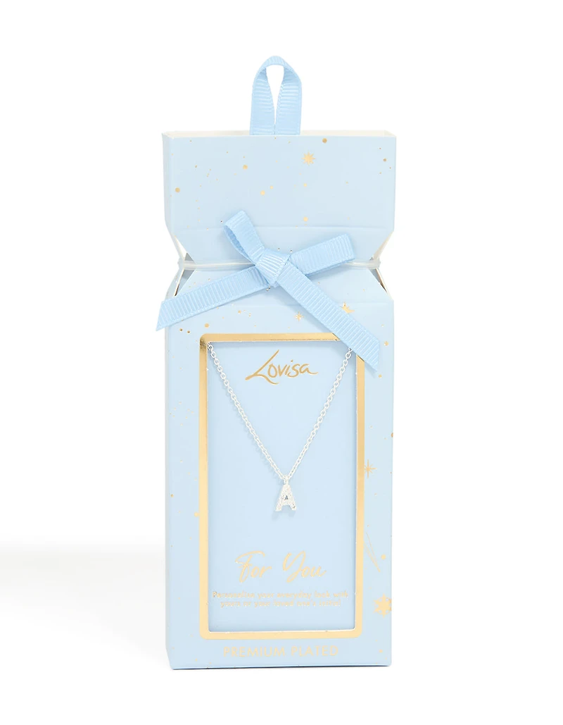 Collier cubique en laiton plaqué argent Lettre A