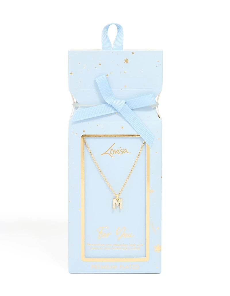 Collier cubique en zircone plaqué or avec la lettre M