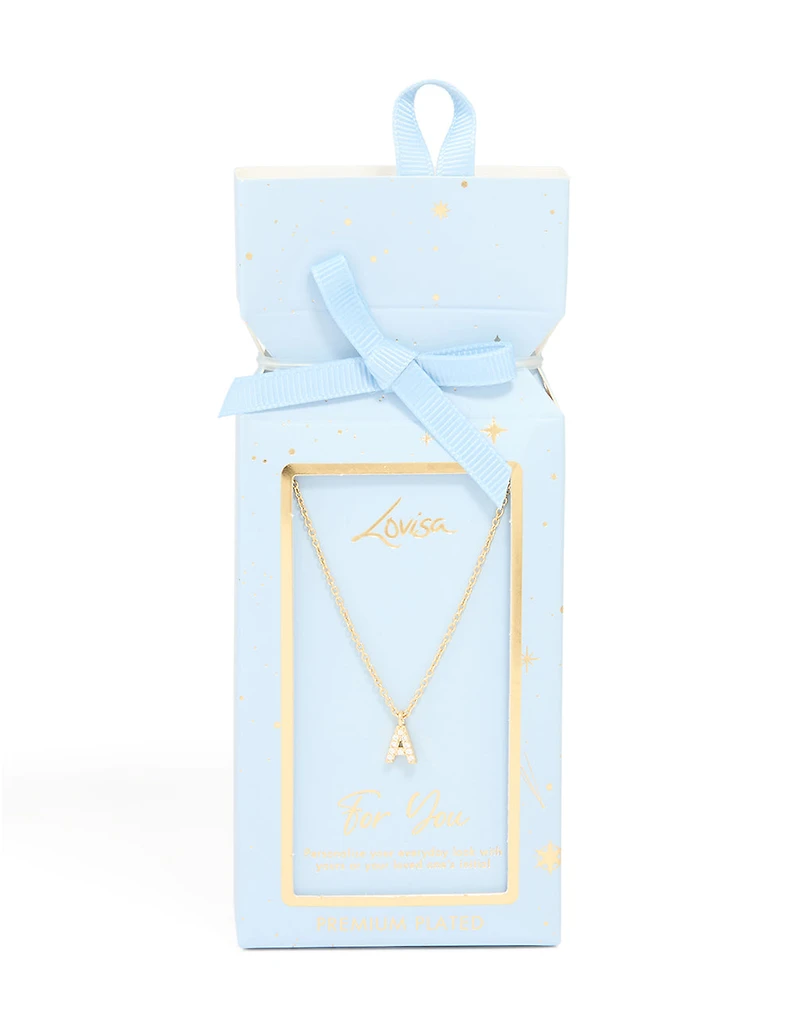 Collier cubique en zircone plaqué or Lettre A