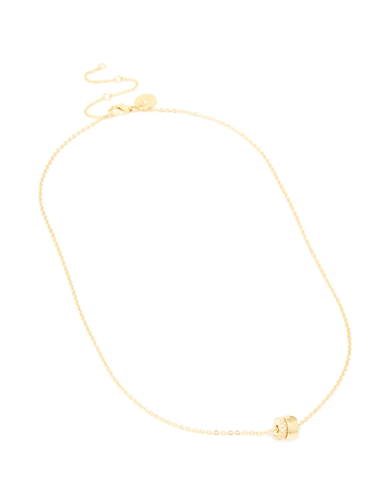 Gold Plated Cubic Zirconia Double Circle Pendant Necklace