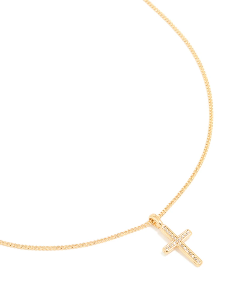 Gold Plated Cubic Zirconia Cross Pendant Necklace
