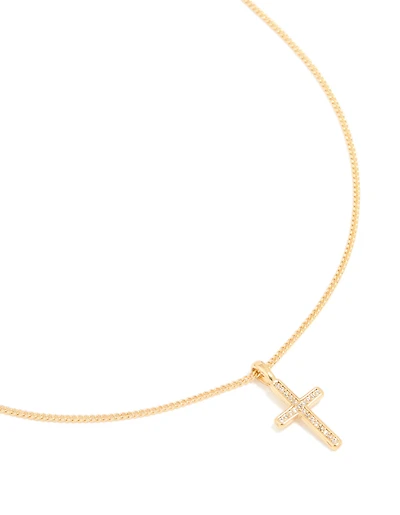 Gold Plated Cubic Zirconia Cross Pendant Necklace