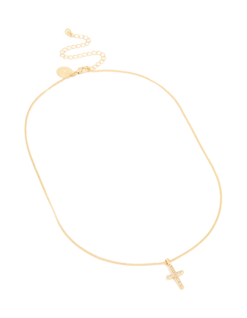 Gold Plated Cubic Zirconia Cross Pendant Necklace
