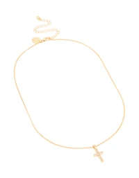 Gold Plated Cubic Zirconia Cross Pendant Necklace