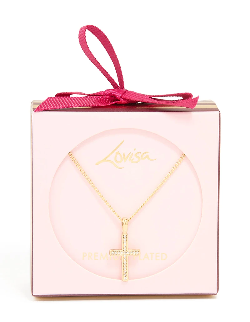 Gold Plated Cubic Zirconia Cross Pendant Necklace