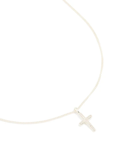 Silver Plated Cubic Zirconia Cross Pendant Necklace