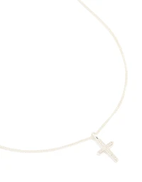 Silver Plated Cubic Zirconia Cross Pendant Necklace