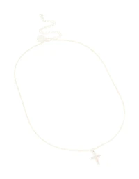 Silver Plated Cubic Zirconia Cross Pendant Necklace