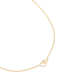 Gold Plated Cubic Zirconia Linked Hearts Pendant Necklace