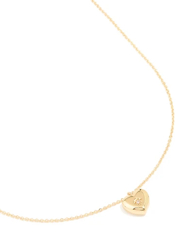 Gold Plated Cubic Zirconia Heart Locket Necklace