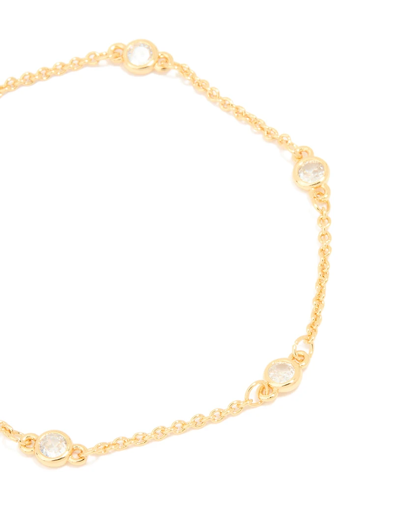 Bracelet de station rond en zircone cubique plaqué or