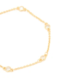 Bracelet de station rond en zircone cubique plaqué or