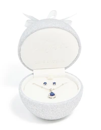 Silver Sapphire Cubic Zirconia Teardrop Pendant Necklace & Earrings Set